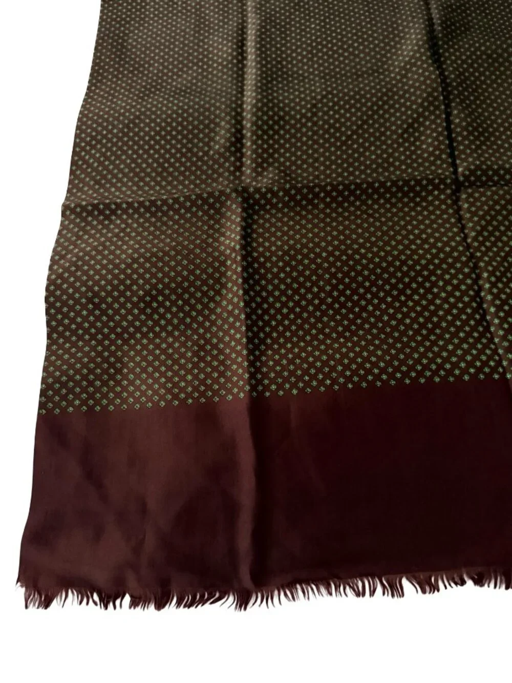 Vintage Mens Silk Scarf Brown Green Geometric Dot Pattern Fringe 48x27 Dress Sca